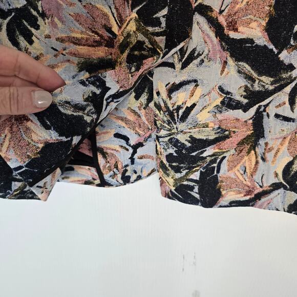 6397 Blazer Jacquard Abstract floral Print Blue Pink 1 Button Slash Pockets XS - Picture 8 of 10